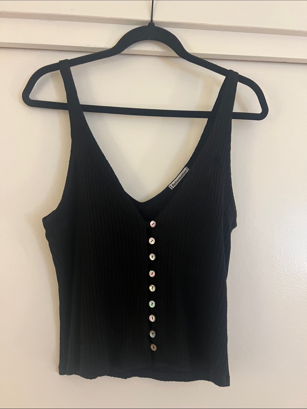 Reformation Black Ribbed Button-Front Tank - Picture 2 of 6